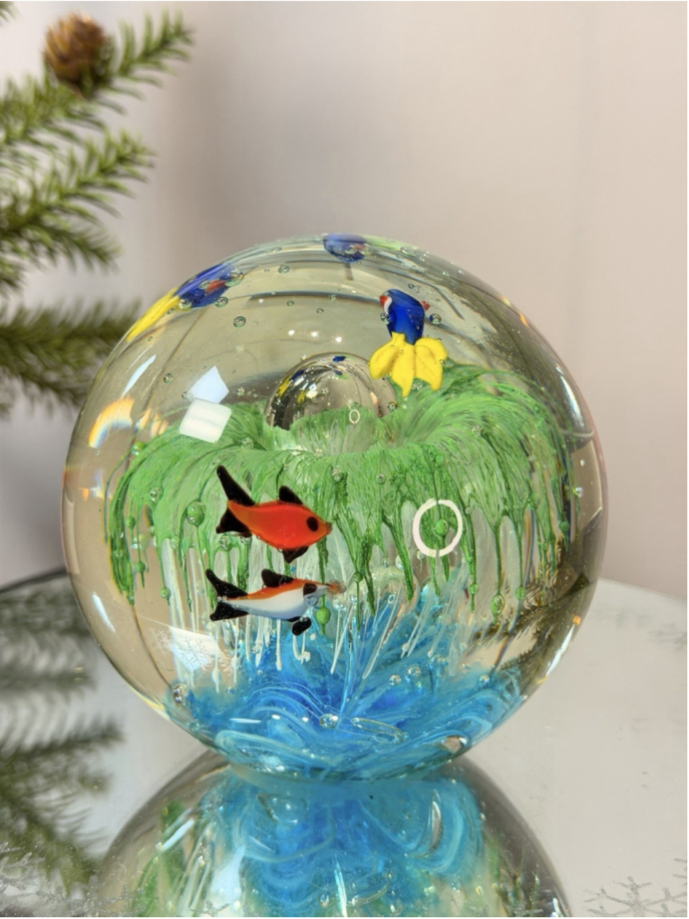 Ann Primrose Fish Sea Reef Murano Art Glass Aquarium Paperweight Large